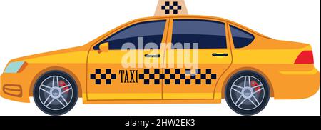 Taxi icon. Yellow car side view with black square pattern Stock Vector