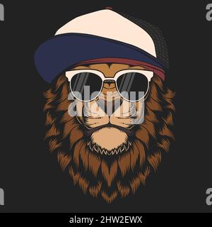 Lion cool hat eyeglasses vector illustration Stock Vector