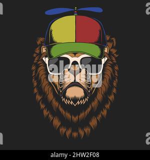 Lion propeller hat vector illustration Stock Vector