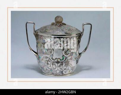 Art inspired by Sugar bowl, 1845, Made in Baltimore, Maryland, United States, American, Silver, Overall: 5 7/8 x 6 11/16 x 4 5/8 in. (14.9 x 17 x 11.7 cm); 26 oz. 15 dwt. (831.8 g), Silver, Andrew Ellicott Warner (1786–1870, Classic works modernized by Artotop with a splash of modernity. Shapes, color and value, eye-catching visual impact on art. Emotions through freedom of artworks in a contemporary way. A timeless message pursuing a wildly creative new direction. Artists turning to the digital medium and creating the Artotop NFT Stock Photo