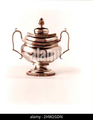 Art inspired by Sugar Bowl, ca. 1825, Made in New York, New York, United States, American, Silver, Overall: 8 1/2 x 8 9/16 x 4 3/4 in. (21.6 x 21.7 x 12.1 cm); 17 oz. 10 dwt. (543.9 g), Silver, Garrett Eoff (1779–1845, Classic works modernized by Artotop with a splash of modernity. Shapes, color and value, eye-catching visual impact on art. Emotions through freedom of artworks in a contemporary way. A timeless message pursuing a wildly creative new direction. Artists turning to the digital medium and creating the Artotop NFT Stock Photo