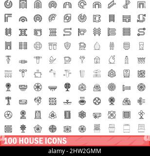 100 house icons set. Outline illustration of 100 house icons vector set isolated on white background Stock Vector