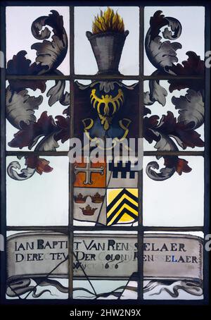 Art inspired by Stained-glass window, ca. 1656, Made in New York, New York, United States, American, Painted leaded glass, Framed: 22 3/8 x 15 1/2 in. (56.8 x 39.4 cm), Glass, Evert Duyckinck (ca. 1620–ca. 1700), Evert Duyckinic was one of the earliest artists in glass in this country, Classic works modernized by Artotop with a splash of modernity. Shapes, color and value, eye-catching visual impact on art. Emotions through freedom of artworks in a contemporary way. A timeless message pursuing a wildly creative new direction. Artists turning to the digital medium and creating the Artotop NFT Stock Photo