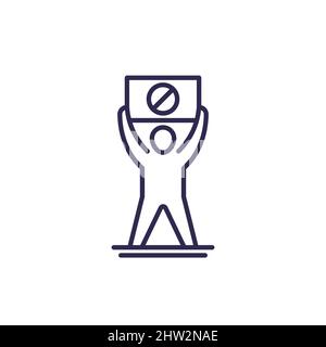 protester, activist with a placard line icon Stock Vector