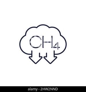 methane emissions, CH4 gas icon, line vector