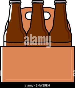 Group of beer bottles on a wooden box icon Vector illustration Stock Vector