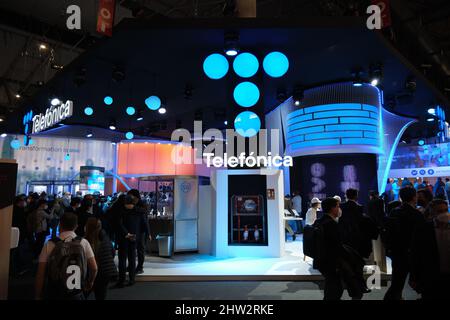 Barcelona, Spain - March 2nd 2022 - Mobile World Congress - Telefonica Booth Stock Photo