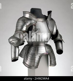 Art inspired by Portions of a Field Armor, dated 1524, probably Augsburg, German, probably Augsburg, Steel, leather, H. as mounted 29 3/4 in. (75.57 cm); Wt. 28 lb. (12.7 kg); breastplate (c): 14 3/4 × 14 3/4 × 7 11/16 in. (37.5 × 37.5 × 19.5 cm); Wt. 6 lb. 14 oz. (3112 g); tassets (d, Classic works modernized by Artotop with a splash of modernity. Shapes, color and value, eye-catching visual impact on art. Emotions through freedom of artworks in a contemporary way. A timeless message pursuing a wildly creative new direction. Artists turning to the digital medium and creating the Artotop NFT Stock Photo