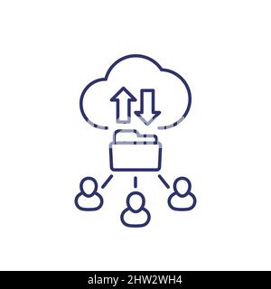 cloud folder and users line icon, vector Stock Vector