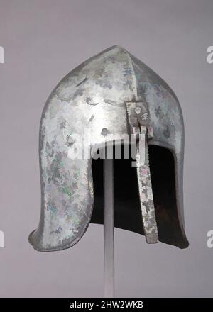 Art inspired by Barbute with Hinged Nasal, ca. 1450, probably Milan, Italian, probably Milan, Steel, H. 11 in. (27.9 cm); W. 8 in. (20.3 cm); D. 10 3/4 in. (27.3 cm); Wt. 5 lb. 5 oz. (2410 g), Helmets, Barbutes with hinged nasals are recorded in Italian paintings and miniatures, but, Classic works modernized by Artotop with a splash of modernity. Shapes, color and value, eye-catching visual impact on art. Emotions through freedom of artworks in a contemporary way. A timeless message pursuing a wildly creative new direction. Artists turning to the digital medium and creating the Artotop NFT Stock Photo