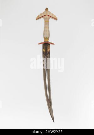 Art inspired by Dagger with Sheath, late 17th century, Hilt, Indian, Mughal; blade, Turkish or Indian, Steel, nephrite, gold, rubies, emeralds, silver-gilt, leather, L. 17 in. ( 43.18 cm), Daggers, Classic works modernized by Artotop with a splash of modernity. Shapes, color and value, eye-catching visual impact on art. Emotions through freedom of artworks in a contemporary way. A timeless message pursuing a wildly creative new direction. Artists turning to the digital medium and creating the Artotop NFT Stock Photo