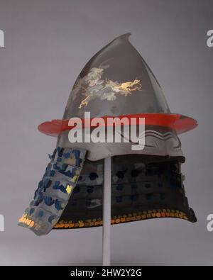 Art inspired by Helmet, 18th century, Japanese, Iron, lacquer, textile, silver, gold, H. 15 in. (38.1 cm); W. 13 1/4 in. (33.7 cm); D.13 in. (33 cm); Wt. 5 lb. 9.7 oz. (2543 g), Helmets, Classic works modernized by Artotop with a splash of modernity. Shapes, color and value, eye-catching visual impact on art. Emotions through freedom of artworks in a contemporary way. A timeless message pursuing a wildly creative new direction. Artists turning to the digital medium and creating the Artotop NFT Stock Photo