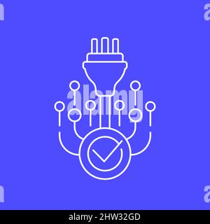 electric plug with 3 pins, electricity line icon Stock Vector
