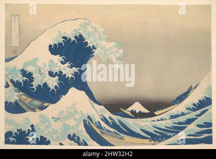 Art inspired by 冨嶽三十六景　神奈川沖浪裏, Under the Wave off Kanagawa (Kanagawa oki nami ura), also known as The Great Wave, from the series Thirty-six Views of Mount Fuji (Fugaku sanjūrokkei), Edo period (1615–1868), ca. 1830–32, Japan, Polychrome woodblock print; ink and color on paper, 9 5/8 x, Classic works modernized by Artotop with a splash of modernity. Shapes, color and value, eye-catching visual impact on art. Emotions through freedom of artworks in a contemporary way. A timeless message pursuing a wildly creative new direction. Artists turning to the digital medium and creating the Artotop NFT Stock Photo