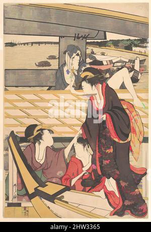 Art inspired by Pleasure Parties in Boats on the Sumida River under the Ryogoku Bridge, Edo period (1615–1868), ca. 1796, Japan, One sheet of a hexaptych of polychrome woodblock prints; ink and color on paper, 15 3/32 x 10 1/5 in. (38.3 x 25.9 cm), Prints, Kitagawa Utamaro (Japanese, Classic works modernized by Artotop with a splash of modernity. Shapes, color and value, eye-catching visual impact on art. Emotions through freedom of artworks in a contemporary way. A timeless message pursuing a wildly creative new direction. Artists turning to the digital medium and creating the Artotop NFT Stock Photo