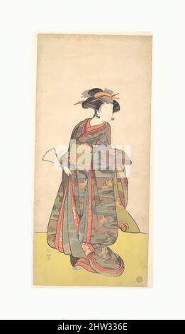 Art inspired by The First Nakamura Tomijuro as a Woman, Edo period (1615–1868), probably 1777, Japan, Polychrome woodblock print; ink and color on paper, 12 31/32 x 5 15/16 in. (33.0 x 15.1 cm), Prints, Katsukawa Shunkō (Japanese, 1743–1812, Classic works modernized by Artotop with a splash of modernity. Shapes, color and value, eye-catching visual impact on art. Emotions through freedom of artworks in a contemporary way. A timeless message pursuing a wildly creative new direction. Artists turning to the digital medium and creating the Artotop NFT Stock Photo