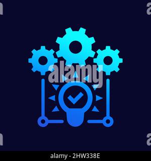 idea execution icon with gears, vector Stock Vector