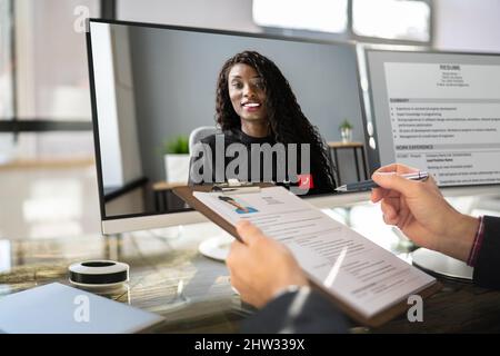 Virtual Job Interview Webcast Using Online Video Conference Stock Photo