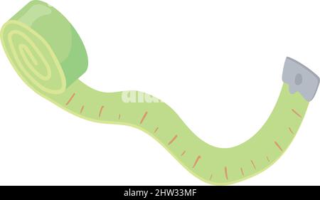 Tailor tape cartoon icon. Green measuring ribbon isolated on white background Stock Vector