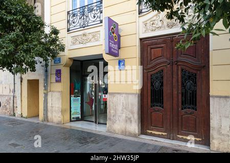 VALENCIA, SPAIN - MARCH 02, 2022: Nest Hostels is a Spanish chain of hostels for young travelers Stock Photo