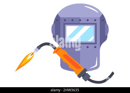 welding machine and mask for welding. iron welding equipment. flat vector illustration. Stock Vector