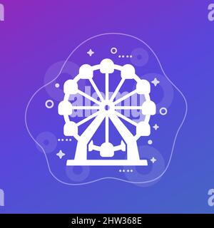 Ferris wheel, amusement park icon Stock Vector