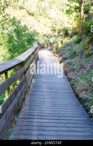 The “Passadiços do Paiva Trailhead Areinho” in Arouca Geopark, on river Paiva, near Porto, Portugal, elected as the most innovative tourism project in Stock Photo