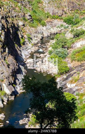 The “Passadiços do Paiva Trailhead Areinho” in Arouca Geopark, on river Paiva, near Porto, Portugal, elected as the most innovative tourism project in Stock Photo