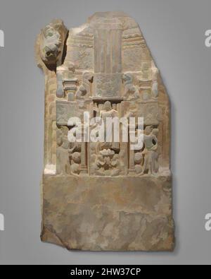 Art inspired by Drum Slab Showing the Buddha Standing in the Gateway of a Stupa, Ikshvaku period (3rd–4th century), second half of the 3rd century, India (Andhra Pradesh, Nagarjunakonda), Limestone, H. 48 in. (121.9 cm); W. 29 3/4 in. (75.6 cm); D. 6 3/4 in. (17.1 cm), Sculpture, This, Classic works modernized by Artotop with a splash of modernity. Shapes, color and value, eye-catching visual impact on art. Emotions through freedom of artworks in a contemporary way. A timeless message pursuing a wildly creative new direction. Artists turning to the digital medium and creating the Artotop NFT Stock Photo