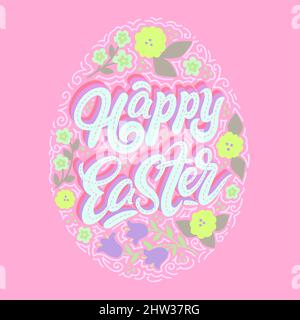 Postcard for Easter on a pink background for printing and holiday design. Vector illustration. Stock Vector