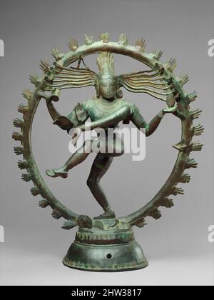 Art inspired by Shiva as Lord of Dance (Nataraja), Chola period (880–1279), ca. 11th century, Indian (Tamil Nadu), Copper alloy, H. 26 7/8 in. (68.3 cm); Diam. 22 1/4 in. (56.5 cm), Sculpture, As a symbol, Shiva Nataraja is a brilliant invention. It combines in a single image Shiva's, Classic works modernized by Artotop with a splash of modernity. Shapes, color and value, eye-catching visual impact on art. Emotions through freedom of artworks in a contemporary way. A timeless message pursuing a wildly creative new direction. Artists turning to the digital medium and creating the Artotop NFT Stock Photo