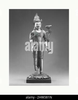 Art inspired by Manjushri, the Bodhisattva of Transcendent Wisdom, 12th century, Tibet, Brass with traces of gilding and color, H. 10 1/4 in. (26.1 cm), Sculpture, Manjushri and his counterpart, Prajnaparamita, the wisdom goddess, are understood as personifications of awakened, Classic works modernized by Artotop with a splash of modernity. Shapes, color and value, eye-catching visual impact on art. Emotions through freedom of artworks in a contemporary way. A timeless message pursuing a wildly creative new direction. Artists turning to the digital medium and creating the Artotop NFT Stock Photo