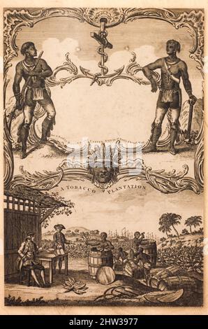 Old print of tobacco plantation with slaves working in Virginia Stock Photo