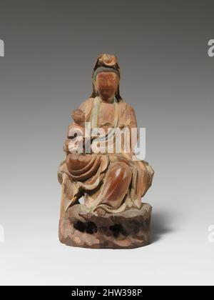 Art inspired by Bodhisattva Avalokiteshvara as the Bestower of Sons (Songzi Guanyin), late Ming (1368–1644) or Qing (1644–1911) dynasty, 17th–18th century, China, Wood (sandalwood) with traces of pigment and gilding, single-woodblock construction, H. 5 3/8 in. (13.7 cm); W. 2 3/4 in. (, Classic works modernized by Artotop with a splash of modernity. Shapes, color and value, eye-catching visual impact on art. Emotions through freedom of artworks in a contemporary way. A timeless message pursuing a wildly creative new direction. Artists turning to the digital medium and creating the Artotop NFT Stock Photo