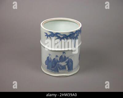 Art inspired by Water Jar for the Tea Ceremony with Seven Sages of the Bamboo Grove Design, Edo period (1615–1868), 18th century, Japan, Porcelain with underglaze blue decoration; lacquer cover; (Hirado ware), H. 8 1/2 in. (21.6 cm); Diam. 6 7/8 in. (17.5 cm), Ceramics, Classic works modernized by Artotop with a splash of modernity. Shapes, color and value, eye-catching visual impact on art. Emotions through freedom of artworks in a contemporary way. A timeless message pursuing a wildly creative new direction. Artists turning to the digital medium and creating the Artotop NFT Stock Photo
