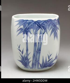 Art inspired by 染付竹文水指, Water Jar with Bamboo, Edo period (1615–1868), first half of the 18th century, Japan, Porcelain with underglaze blue decoration (Hirado ware), H. 7 in. (17.8 cm); Diam. 6 1/8 in. (15.6 cm), Ceramics, Classic works modernized by Artotop with a splash of modernity. Shapes, color and value, eye-catching visual impact on art. Emotions through freedom of artworks in a contemporary way. A timeless message pursuing a wildly creative new direction. Artists turning to the digital medium and creating the Artotop NFT Stock Photo