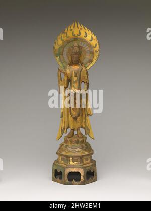 Art inspired by 隋 青銅鎏金觀音菩薩像, Bodhisattva Avalokiteshvara (Guanyin), Sui dynasty (581–618), late 6th century, China, Gilt bronze; piece-mold cast, H. 17 1/4 in. (43.8 cm); W. 5 in. (12.7 cm); D. 4 7/8 in. (12.4 cm), Sculpture, This sculpture is one of the earliest known examples of the, Classic works modernized by Artotop with a splash of modernity. Shapes, color and value, eye-catching visual impact on art. Emotions through freedom of artworks in a contemporary way. A timeless message pursuing a wildly creative new direction. Artists turning to the digital medium and creating the Artotop NFT Stock Photo