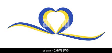 Ukraine flag heart banner ribbon isolated on white background. Vector illustration Stock Vector