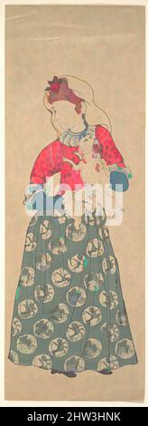 Art inspired by Dutch Woman Holding a Dog, Edo period (1615–1868), first half of the 19th century, Japan, Polychrome woodblock print; ink and color on paper, Image: 17 1/16 x 6 1/8 in. (43.3 x 15.6 cm), Prints, Unidentified Artist, This print was not produced in Yokohama but rather in, Classic works modernized by Artotop with a splash of modernity. Shapes, color and value, eye-catching visual impact on art. Emotions through freedom of artworks in a contemporary way. A timeless message pursuing a wildly creative new direction. Artists turning to the digital medium and creating the Artotop NFT Stock Photo