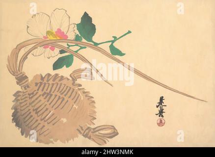 Straw Basket for Fish (?) and Mokuge Flower. Artist: Shibata