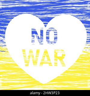 Vector illustration of No War with heart in colors of Ukraine flag isolated on white background. Ukrainian vector patriotic lettering in blue and Stock Vector