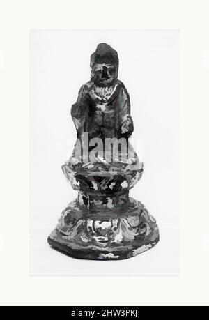 Art inspired by Statuette of Buddha Sitting on Engraved Throne, Late Unified Silla dynasty (676–935), 10th century, Korea, Gilt bronze, H. 2 1/4 in. (5.7 cm); W. 1 1/4 in. (3.2 cm); D. 1 1/8 in. (2.9 cm), Sculpture, Legend has it that Buddhism was first introduced to Japan in 552 by a, Classic works modernized by Artotop with a splash of modernity. Shapes, color and value, eye-catching visual impact on art. Emotions through freedom of artworks in a contemporary way. A timeless message pursuing a wildly creative new direction. Artists turning to the digital medium and creating the Artotop NFT Stock Photo