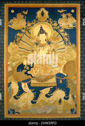 Art inspired by Manjushri, the Bodhisattva of Transcendent Wisdom, Qing dynasty (1644–1911), 17th–18th century, China, Applique of various Chinese silks, silvered and gilded leather shapes on silk satin ground; embellished with couched silk cord and embroidery, Overall: 155 x 92 in. (, Classic works modernized by Artotop with a splash of modernity. Shapes, color and value, eye-catching visual impact on art. Emotions through freedom of artworks in a contemporary way. A timeless message pursuing a wildly creative new direction. Artists turning to the digital medium and creating the Artotop NFT Stock Photo