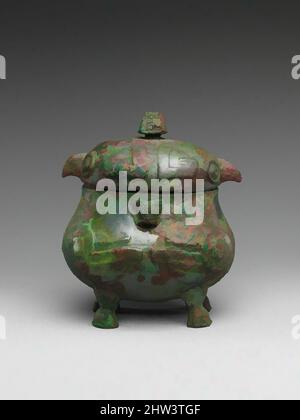 Art inspired by 商 青銅鴞形觶, Wine Cup in the Shape of Addorsed Owls (Zhi), Shang dynasty (ca. 1600–1046 B.C.), 12th century BC, China, Bronze, H. 6 in. (15.2 cm); W. 4 in. (10.2 cm); D. 5 1/4 in. (13.3 cm), Metalwork, Classic works modernized by Artotop with a splash of modernity. Shapes, color and value, eye-catching visual impact on art. Emotions through freedom of artworks in a contemporary way. A timeless message pursuing a wildly creative new direction. Artists turning to the digital medium and creating the Artotop NFT Stock Photo