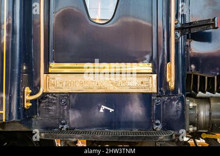 Ruse city, Bulgaria - August 29, 2017. The legendary Venice Simplon Orient Express is ready to depart from Ruse Railway station. Sleeper. The luxury t Stock Photo