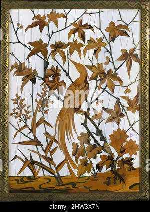 Art inspired by Panel, ca. 1880, French, Paris, Ivory, various woods, engraved brass, green and red filler, on laminated wood, gilt metal frame, Overall: 11 × 8 1/2 × 1/4 in. (27.9 × 21.6 × 0.6 cm), Woodwork, Firm of Ferdinand Duvinage, Paris, France, The firm of Duvinage specialized, Classic works modernized by Artotop with a splash of modernity. Shapes, color and value, eye-catching visual impact on art. Emotions through freedom of artworks in a contemporary way. A timeless message pursuing a wildly creative new direction. Artists turning to the digital medium and creating the Artotop NFT Stock Photo