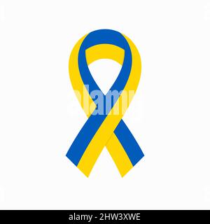Blue and yellow ribbon. Vector illustration of abstract ribbon with Ukrainian national flag colors isolated on white background for your design Stock Vector