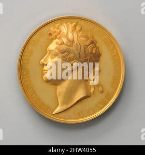 Art inspired by Unfinished Pattern for the Official Coronation Medal of George IV, 1821, British, Gold, Diameter: 34.8 mm, Medals and Plaquettes, Medalist: Benedetto Pistrucci (Italian, 1783–1855, active England, Classic works modernized by Artotop with a splash of modernity. Shapes, color and value, eye-catching visual impact on art. Emotions through freedom of artworks in a contemporary way. A timeless message pursuing a wildly creative new direction. Artists turning to the digital medium and creating the Artotop NFT