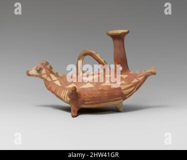 Art inspired by Terracotta askos (flask with a spout and handle over the top) in the form of a bird, Late Cypriot IIIB, 1200–1050 B.C., Cypriot, Terracotta, H. 4 7/16 in. (11.3 cm), Vases, Three feet, with tubular spout and geometric ornament, Classic works modernized by Artotop with a splash of modernity. Shapes, color and value, eye-catching visual impact on art. Emotions through freedom of artworks in a contemporary way. A timeless message pursuing a wildly creative new direction. Artists turning to the digital medium and creating the Artotop NFT Stock Photo