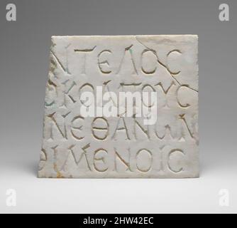 Art inspired by Marble plaque with epigram of Sopatros, Imperial, ca. 2nd–3rd century A.D., Roman, Cypriot, Marble, Overall: 5 9/16 x 15 1/8 x 11/16 in. (14.1 x 38.4 x 1.7 cm), Cesnola Inscriptions, The metrical inscription takes the form of an elegaic couplet (an hexameter and a, Classic works modernized by Artotop with a splash of modernity. Shapes, color and value, eye-catching visual impact on art. Emotions through freedom of artworks in a contemporary way. A timeless message pursuing a wildly creative new direction. Artists turning to the digital medium and creating the Artotop NFT Stock Photo